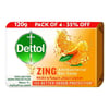 Dettol Anti-Bacterial Bar Soap Zing 120 Gm (3 Pack+ 1 Pack)
