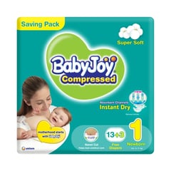 Baby Joy Compressed Newborn (1) Up to 4 Kg Saving Pack (13+3) 16 Diapers
