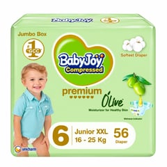 Baby Joy Compressed Olive Junior XXL (6) 16-25 Kg Jumbo Box 56 Diapers