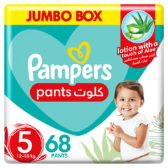 Pampers Baby-Dry Pants With Aloe Vera Lotion Size (5) 12-18 Kg 68 Pants Jumpo Pack
