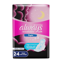 Always Dreamzzz Breathable Soft Night Maxi Thick With Wings 24 Pads