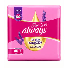 Always Skin Love Up to Zero Wetness 100% Softness Maxi Thick Large 10 Pads
أولويز سكن لوف حتي صفر بلل 100% نعومة مع زيت اللافندر ماكسي سميكة حجم كبير 10 فوط