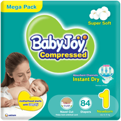 Baby Joy Compressed Newborn (1) Up to 4 Kg Mega Pack 84 Diapers