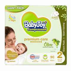 Baby Joy Compressed Olive Small (2) 3.5-7 Kg Giant Pack 90 Diapers