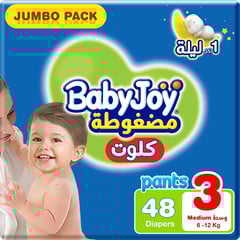 Baby Joy Compressed Pants Medium (3) 6-12 Kg  Jumbo Pack 48 Diapers