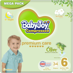 Baby Joy Compressed Olive Junior XXL (6) 16-25 Kg Mega Pack 34 Diapers