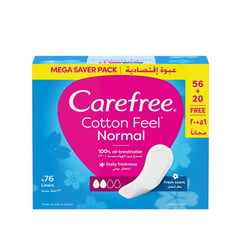 Carefree Panty Liners Cotton Fresh Scent 76 Pieces
كيرفري فوط يومية ملمس القطن عطر منعش عبوة 76 فوطة