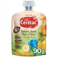 Cerelac Banana, Apple, Pear & Peach 90g
مهروس سيريلاك موز، تفاح، إجاص وخوخ 90 جم 