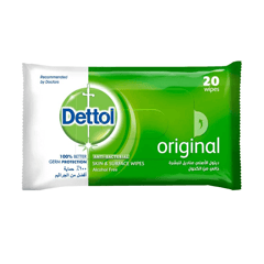 Dettol Original Antibacterial 20 Skin & Surface Wipes
ديتول مناديل مبللة الأصلي مضادة للبكتيريا 20 قطعة