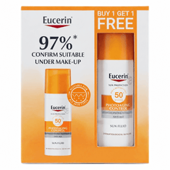Eucerin Sun Fluid Photoaging Control SPF50+ - 50 ml (1+1 Free)
يوسيرين واقي شمس سائل مضاد للتجاعيد بمعامل حماية من الشمس 50+ - 50 مل (1+1 مجاناً)