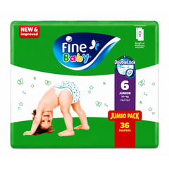 Fine Baby Double Lock Junior (6) 16+ kg Jumbo Pack 36 Diapers