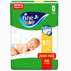 Fine Baby Double Lock New Born (1) 2-5 kg Jumbo Pack 60 Diapers