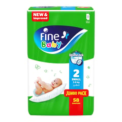 Fine Baby Double Lock Small (2) 3-6 kg Jumbo Pack 58 Diapers