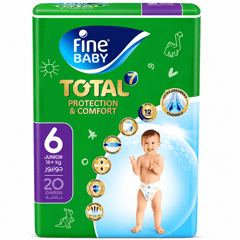 Fine Baby Total Protection & Comfort Junior (6) +16 Kg 20 Diapers
فاين بيبي حماية وراحة متكاملة جونيور (6) +16 كيلو 20 حفاضة