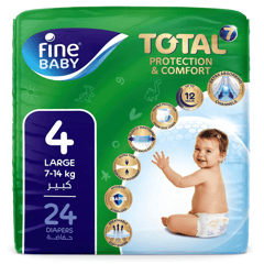 Fine Baby Total Protection & Comfort Large (4) 7-14 Kg 24 Diapers
فاين بيبي حماية وراحة متكاملة كبير (4) 7-14 كيلو 24 حفاضة