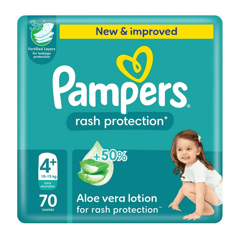 Pampers (4+) Large+ 10-15 Kg Mega Pack 70 Diapers
بامبرز لوشن الصبار كبير (+4) 10-15 كيلو عبوة ميجا 70 حفاضة