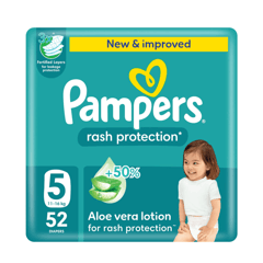 Pampers (5) Junior 11-16 Kg Mega Pack 52 Diapers
بامبرز لوشن الصبار (5) 11-16 كيلو عبوة ميجا 52 حفاضة