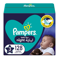Pampers Baby-Dry Night (3) 7-11 Kg 128 Diapers
بامبرز بيبي دراي ليلية (3) 7-11 كيلو 128حفاض