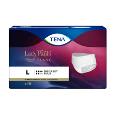 Tena Lady Pants Blanc Discreet Plus Large (16 Pieces )
تينا كلوت للسيدات كبير 16 قطعة