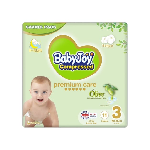 Baby Joy Compressed Olive Medium (3) 6-12 Kg Saving Pack 11 Diapers
