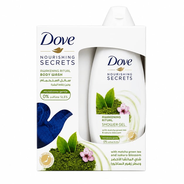 Dove Body Wash Awakening Ritual With Matcha Green Tea & Sakura Blossom 250 ml + Puff Free