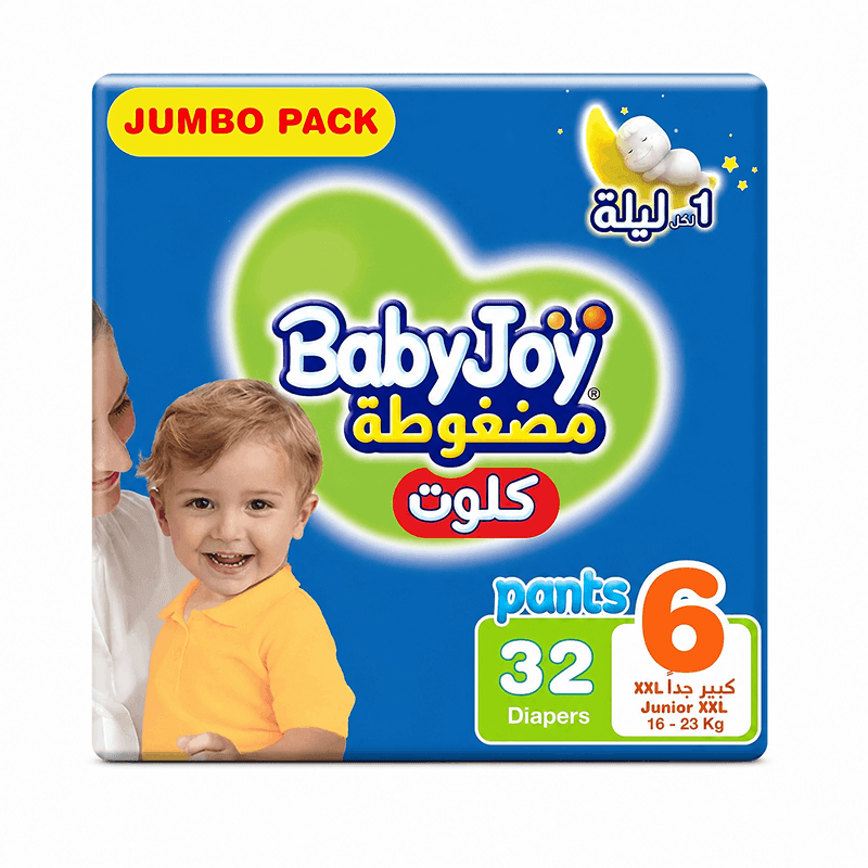 بيبي جوي مضغوطة كلوت كبير جداً 2 إكس لارج (6) 16-23 كيلو عبوة جامبو 32 حفاض