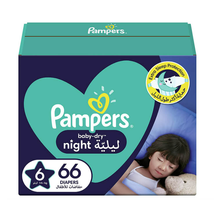 بامبرز بيبي-دراي ليليّة مقاس 6 - 14+ كغ 66 حفاض — صورة 1